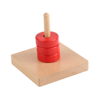 Base con asta vertical con aros de madera rojos
