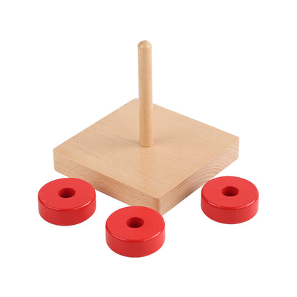 Base con asta vertical con aros de madera rojos