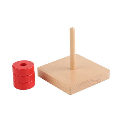 Base con asta vertical con aros de madera rojos