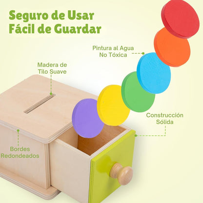 Alcancía con fichas de colores