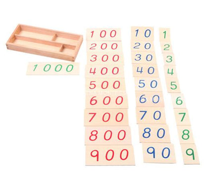 Tarjetas numéricas de madera chicas con caja (1-1000)