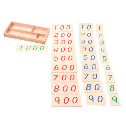 Tarjetas numéricas de madera chicas con caja (1-1000)