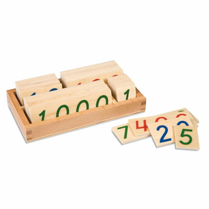 Tarjetas numéricas de madera chicas con caja (1-1000)