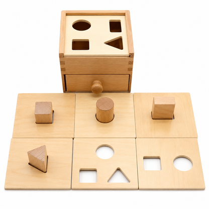 Caja con cajón con 4 cuerpos geométricos