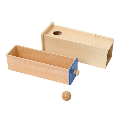 Caja con cajón largo azul y pelota