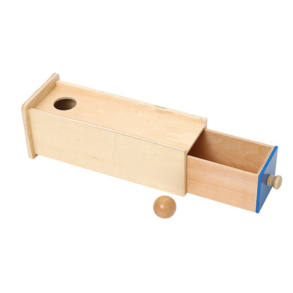Caja con cajón largo azul y pelota