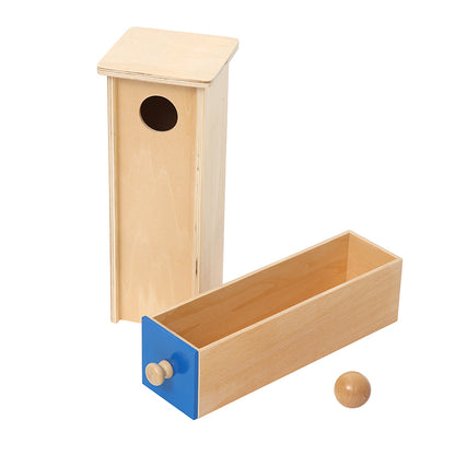 Caja con cajón largo azul y pelota