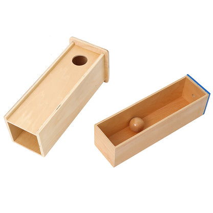 Caja con cajón largo azul y pelota