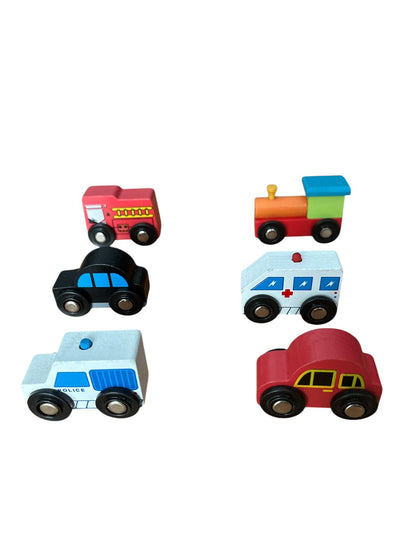 Set de carritos de madera con señalizaciones de tránsito (madera)